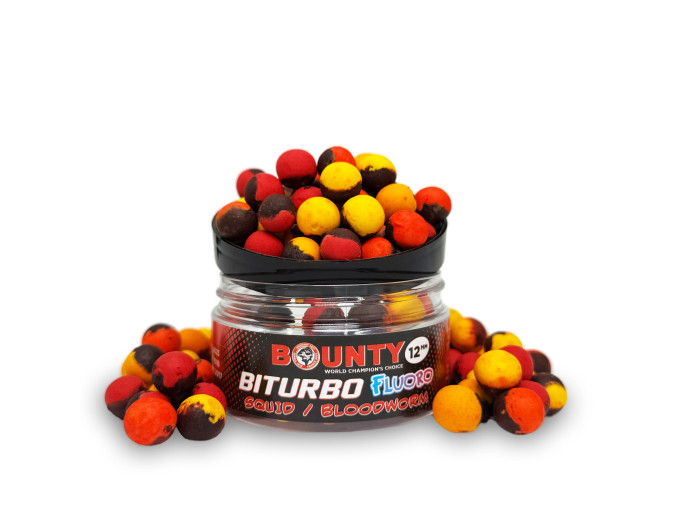 Premium hookbait BOUNTY FLUORO BITURBO SQUID / BLOODWORM 10mm